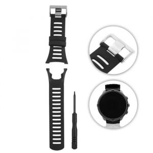 Hililand bracelet de montre en caoutchouc Bracelet de montre-bracelet en caoutchouc pour montre Suunto Ambit 1/2/3 (noir + argent)