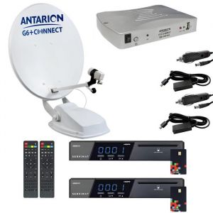 Pack Parabole Satellite Automatique TWIN 65cm Camping Car + 2x R&eacute;cepteur TNTSAT HD Astra