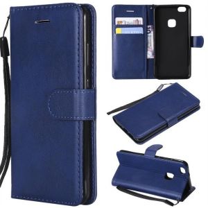 Housse Étui pour Huawei P10 Lite PU Cuir et Silicone Souple Couleur Unie Portefeuille Magnétique Support Dragonne Protecteur -Bleu