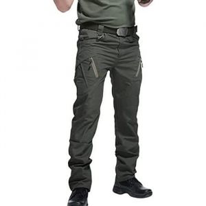 Pantalon Cargo Homme Multipoches Zipp&eacute; Mince Pantalon Combat Travail Imperm&eacute;able Pantalon Militaire Tactique pour Casual Vert#S