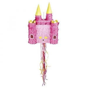 Pinata - BOLAND - Ch&acirc;teau 40 x 26 cm - Rose et jaune - En carton - Th&egrave;me Princesse