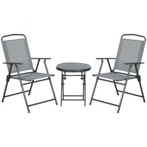 Ensemble Table Et Chaise De Jardin Salon jardin pliant bistro 1 table+2 chaises acier/maille 53.5x64x93cm gris clair balcon