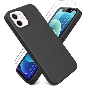 Coque Silicone Couleur Noire + 2 Verres Trempes Pour iPhone 12 Mini Little Boutik®