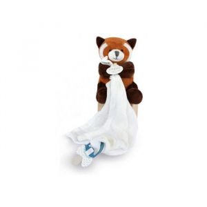 Peluche Doudou attache tetine Panda roux 12 cm carre lange - Boite Cadeau - Naissance bebe - Set Jouet Eveil et Carte animaux