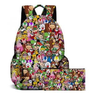 Nouveau Super Mario Étudiant Cartable Dessin Animé Enfant Impression Sac à dos et Trousse B