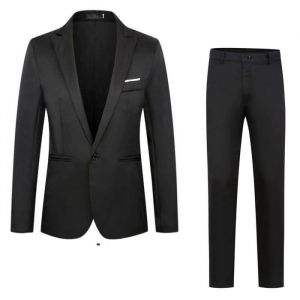 (Veste+Pantalon)Costume Homme Mariage Business Fit Smoking Simple Poitrine Men Suits Grande VêTements Masculin XH356 noir