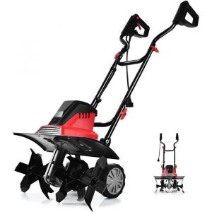 GOPLUS Motobineuse électrique puissante1500W6lamesMotoculteur avec Guidon PliableProfondeur de travail 22CMavec roueLargeur