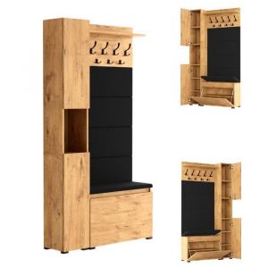 Porte-Manteau avec Armoire &agrave; Chaussures LOVA - Meuble d&rsquo;Entr&eacute;e avec Banc - 8 Compartiments - 200x80x30 cm - Lancelot