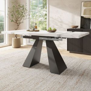 Ulife Table à manger design télescopique blanche grande surface de travail design flexible pour salle à manger salon