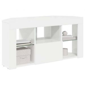 Meuble TV dangle LED - vidaXL - Blanc brillant - 100x40x50 cm - 4 &eacute;tag&egrave;res - Bois ding&eacute;nierie - Prise USB int&eacute;gr&eacute;e
