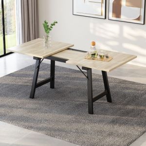Table à manger télescopique en bois 140 / 180 * 80cm longueur télescopique jusquà 180cm couleur naturelle de la table à manger