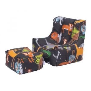 Fauteuil Pouf de jeu pour le enfants - Pouf chaise Imprimé avec repose-pieds - Pouf poire pour salon - Afrique