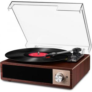 Platine vinyle Bluetooth 5.4num&eacute;risation USB3 vitesseshaut-parleurs int&eacute;gr&eacute;ssortie RCAbois acajou.
