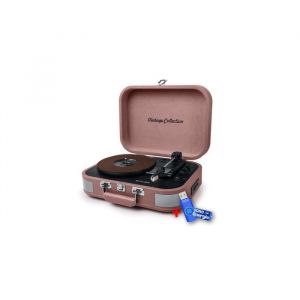 Platine vinyle st&eacute;r&eacute;o saumon 33/45/78 tours avec enceintes int&eacute;gr&eacute;es USB/SD/AUX - Prise casque+cl&eacute; USB 32Go