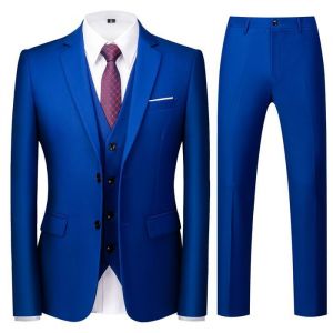 Allthemen Costume Homme Mariage 3 Pièces Slim Fit Smoking Couleur Unie Deux Boutons Formel Veste Gilet et Pantalon Bleu roi