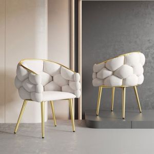 Ulife Chaise bulle en velours beige chaise de salon chaise de maquillage mode moderne pieds en fer doré