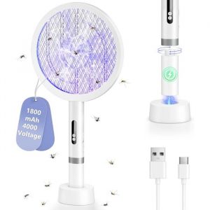 2 in1 Raquette Electrique Insectes4000V Puissant Raquette Anti Moustique Electrique1800mAh USB Rechargeable Tapette &agrave; Mouche avec