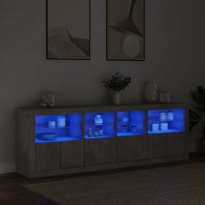 Buffet bahut - grand espace - avec lumières LED gris béton 202x37x67 cm(40130) ZLH