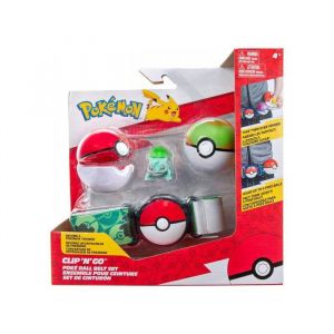 Coffret Pokemon : Ceinture Du Dresseur Avec Faiblo ball Et Poke ball Et Figurine Bulbizarre - Pokeball - Set