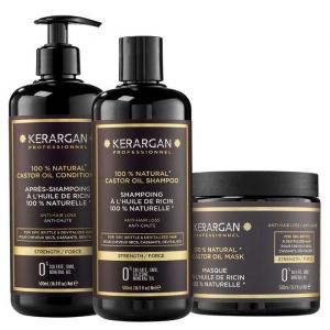 Kerargan - Trio Anti-Chute Shampoing Après-shampoing & Masque Ricin pour Cheveux Dévitalisés - Croissance - Sans Sulfate - 3x500ml