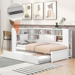 Lit gigogne 90x190/200 cm avec roulettesCanapé-Lit extensible avec sommier à lattes 2 in 1 Lit Simple Lit Banquette2 placeLin