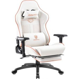 Chaise Gaming Ergonomique - Dowinx - Accoudoirs 4D - Repose-Pieds - Cuir Synthétique - Blanc