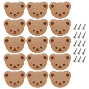 15Boutons de Meubles Boutons de Tiroir en Bois Boutons de Placard en Bois Boutons de Tiroir Ours pour Enfants Commode Tiroirs