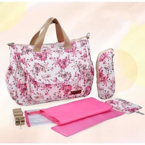 Sac à Langer Bébé - Imprime Fleurs Rouge Rose - Bandoulière - 41*29*14 cm - 210D nylon