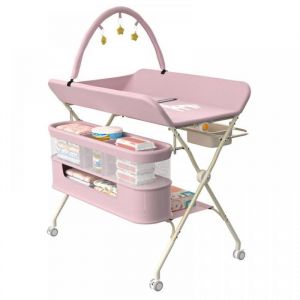 MIPAN.2 en 1 Table à Langer pliable - Hauteur réglable (83-91cm ) -Avce 4 Roues + Sac de rangement + Arche de jeu - Rose
