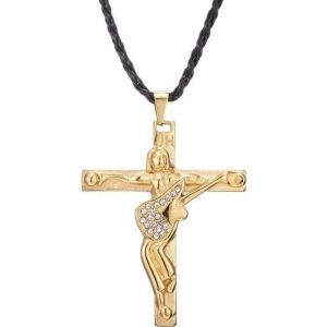 Collier Pendentif Croix Johnny Hallyday - Argent Dor&eacute; - Bijoux Rock