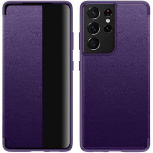 Coque Galaxy S21 UltraHousse Miroir Clear View Étui à Rabat Cuir Antichoc Case Cove pour Samsung Galaxy S21 Ultra 6.8 (Violet)