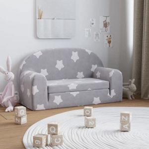 Canap&eacute;-lit enfant - vidaXL - 2 places - Gris clair avec &eacute;toiles - Peluche douce - 84x(34-90)x45 cm - Housse amovible