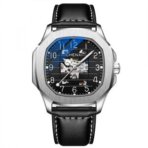 SHARPHY Montre homme cadran squelette automatique m&eacute;canique horloge bracelet en cuir cadran squelette haute qualit&eacute; cadeau