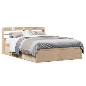 SALE 2025Structure/Cadre de lit - Lit 2 personnes - avec tête de lit - 120x190 cm - bois de pin massif43.2 Kg 9455