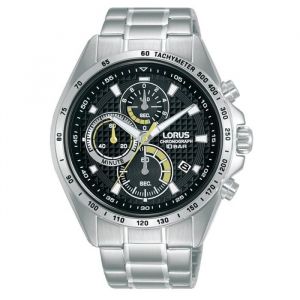 Montre Lorus chrono acier cadran noir/dor&eacute; - LORUS - Homme - Etanche 100m