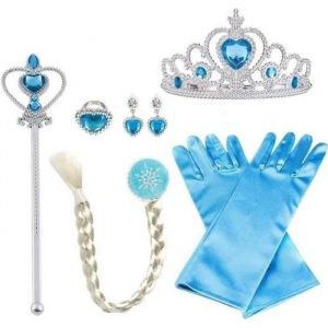 Accessoires de Costume - Princesse - Elsa la Reine des Neiges - 8 Pi&egrave;ces - Tresse - Gants - Diad&egrave;me