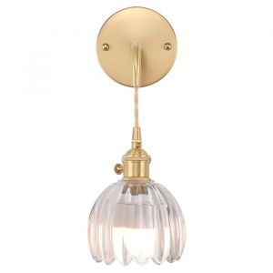SNOGOLD Applique Murale en Verre Transparent Vintage avec Fil Lampe Murale Forme de Fleur Tulipe E27 Luminaire pour Chambre Salon