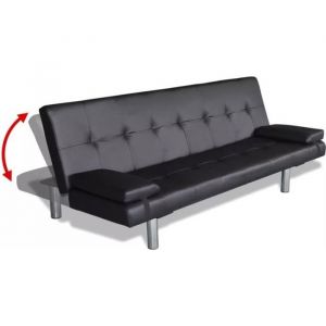 Canapé-lit réglable avec 2 oreillers Banquette clic-clac canapé-lit en cuir Canapé dangle Canapé convertible Noir-YUA