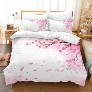Parure De Lit 140x200cm Fleurs De CerisierRose Fleurie Microfibre De Housse De Couette 1 Personnes avec 2 Taie doreiller 50x70cm