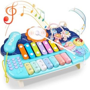Jouet Musical B&eacute;B&eacute; - Jouets Musicaux Pour B&eacute;b&eacute;s Avec Sons et Lumi&egrave;res 6 en 1 Jouets &eacute;ducatifs Multifonctionnels Clavier de Piano