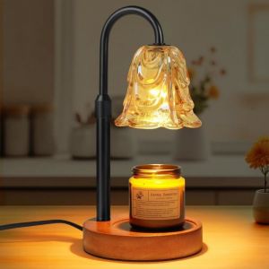 Lampe Chauffe-Bougie Lampe Parfum&eacute;e Avec Minuterie Et Variateur R&eacute;glable En Hauteur Avec 2 Ampoules 4 Niveaux De Luminosit&eacute; L