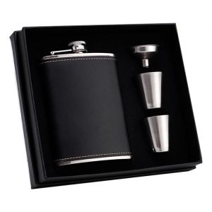 Coffret cadeau flasque flasque &agrave; alcool pour homme avec &eacute;tui en cuir noir