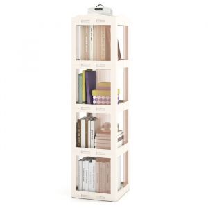 Biblioth&egrave;que &agrave; 4 Niveaux Rotative &agrave; 360&deg; COSTWAY 141cm &Eacute;tag&egrave;re dAngle Pliante de Sol Translucide pour Salon Chambre Bureau Blanc