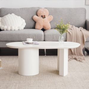 Table basse irr&eacute;guli&egrave;re blanche robuste de 100 cm de long MDF de haute qualit&eacute; laqu&eacute; toucher d&eacute;licat plateau in