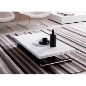 Table basse transformable MONDIAL blanc spatule pieds chrom&eacute;