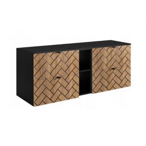 Meuble pour Vasque à Poser 140 cm TREND - avec plan de travail et étagère - Noir / Chêne - 140 x 46 x 607 cm