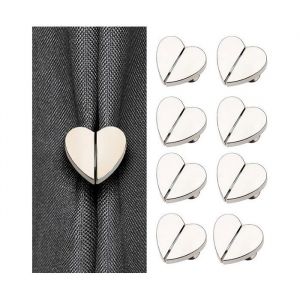 8 paires - Aimants pour rideaux - Aimants en forme de c&oelig;ur - Pinces &agrave; rideaux - Emp&ecirc;che la lumi&egrave;re dentrer - Argent - 24 cm