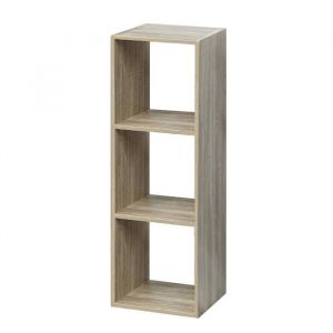 &Eacute;tag&egrave;re 3 cases biblioth&egrave;que colonne de rangement ouvert pour livres et d&eacute;coration coloris ch&ecirc;ne - L 344 x p 32 x H 100.5 cm