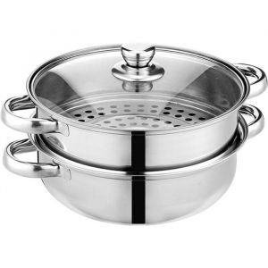 Cuit-Vapeur Acier Inox 28cm 2 Étages Marmite Santé Induction Couvercle