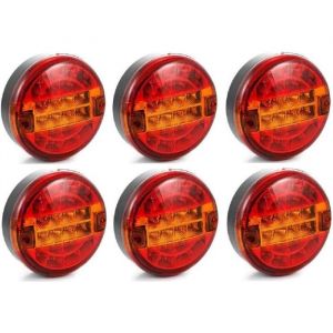 6x 24V Rond LED Feux Arrière 3 Fonction Lampes Camion Remorque Châssis Tracteur